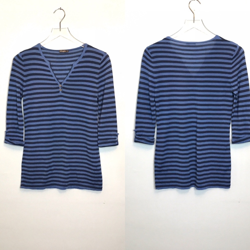 J. McLaughlin Striped Merino Pullover 3/4 Sleeve S